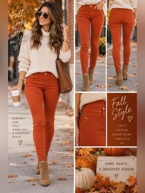 Love Nation Burnt Orange Skinny Jeans Pants Sz 12 Fall Game Day Team Color